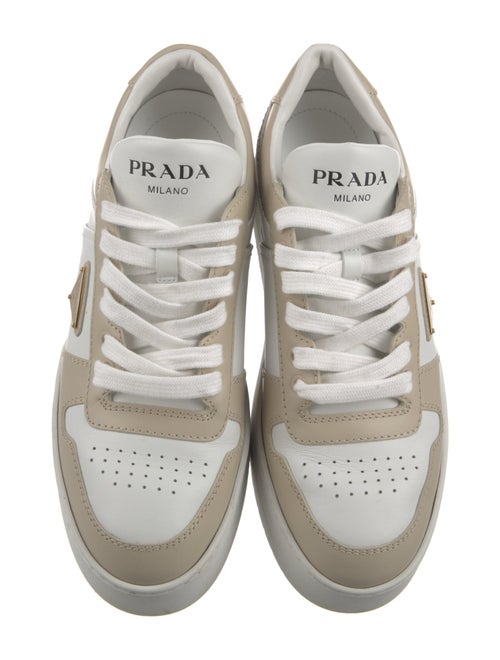 Prada Enameled Metal Triangle Leather Sneakers