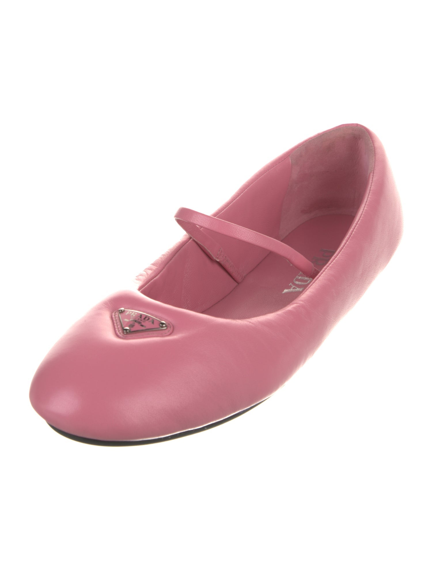 Prada Enameled Metal Triangle Leather Mary Jane Flats