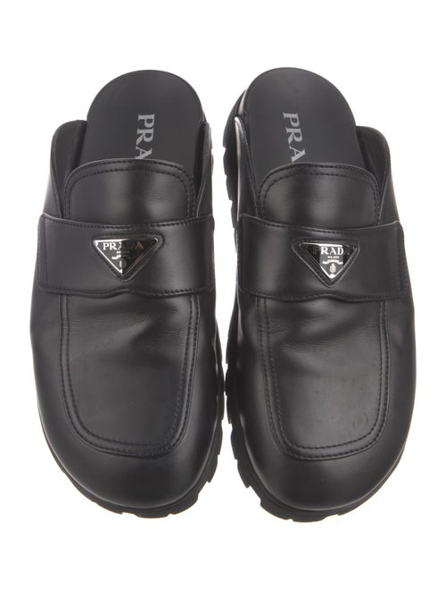 Prada Enameled Metal Triangle Leather Loafers