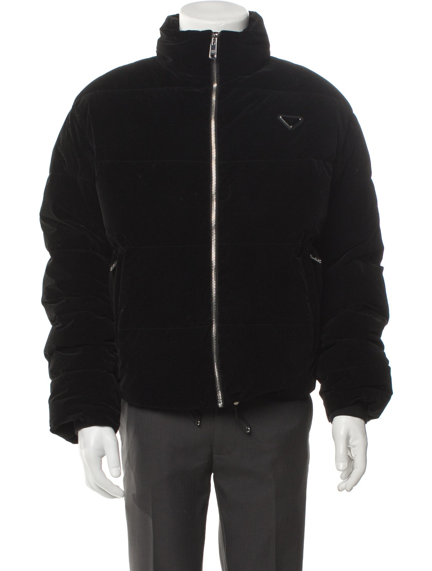 Prada 2023 Enameled Metal Triangle Puffer Coat