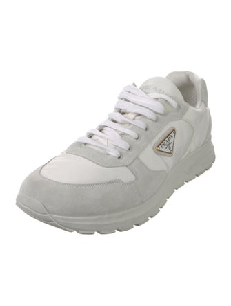 Prada Enameled Metal Triangle Nylon Sneakers