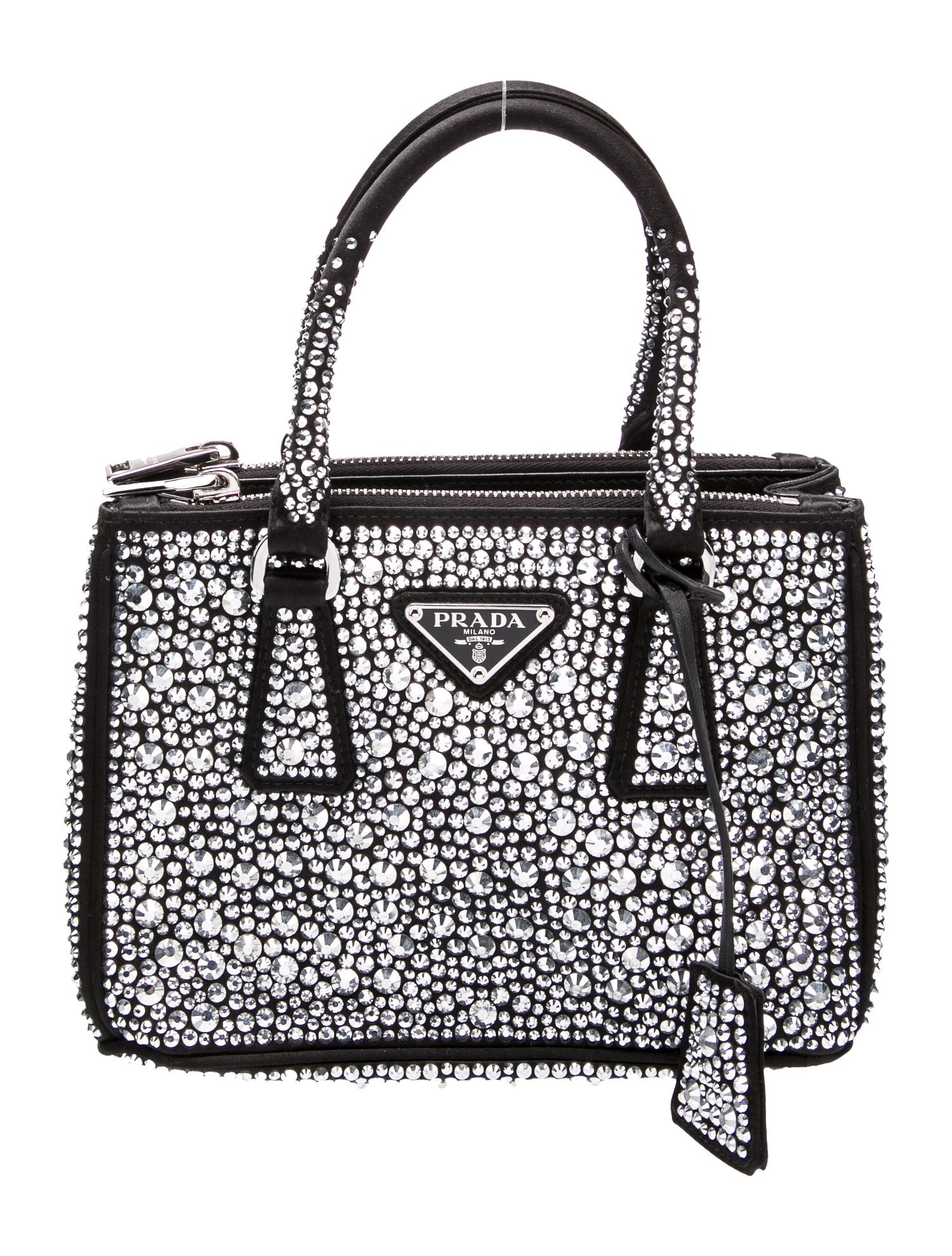 Prada Enameled Metal Triangle Galleria Double Zip Mini