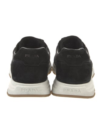 Prada Enameled Metal Triangle Suede Sneakers