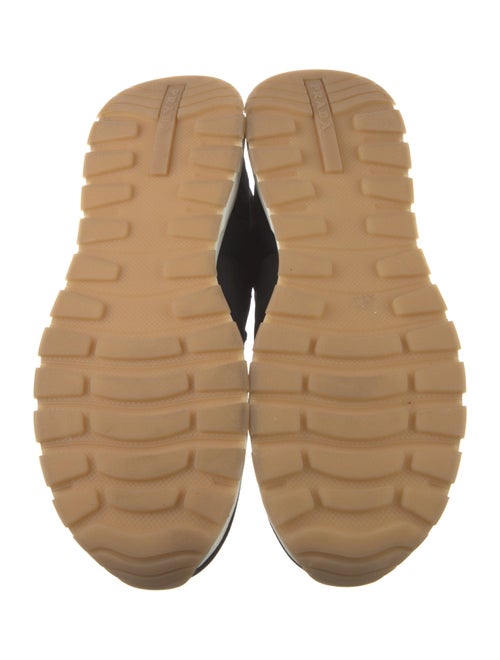 Prada Enameled Metal Triangle Suede Sneakers