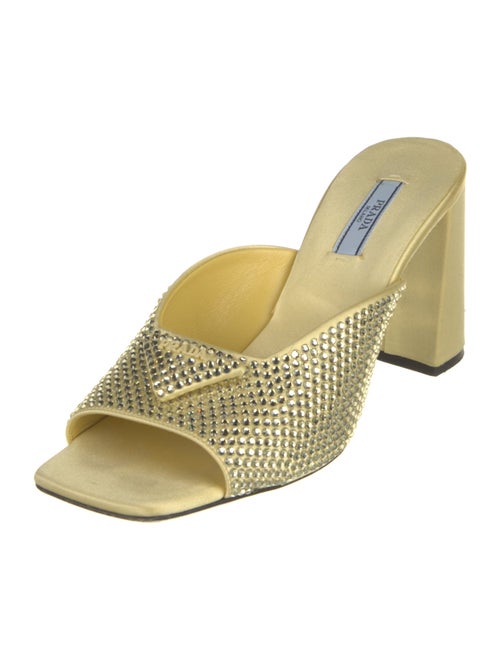 Prada Enameled Metal Triangle Satin Slides