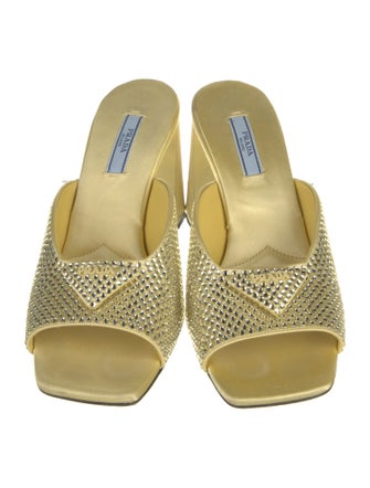 Prada Enameled Metal Triangle Satin Slides