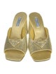 Prada Enameled Metal Triangle Satin Slides