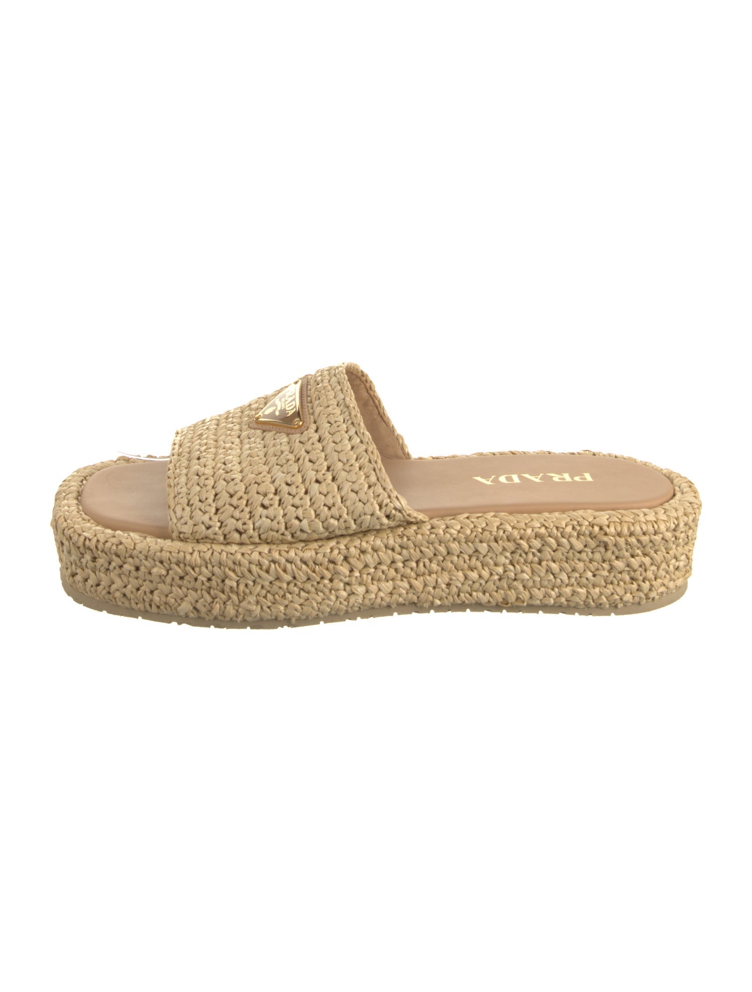 Prada Enameled Metal Triangle Straw Espadrilles