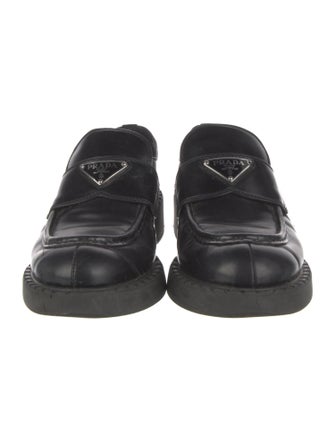 Prada Enameled Metal Triangle Leather Pumps