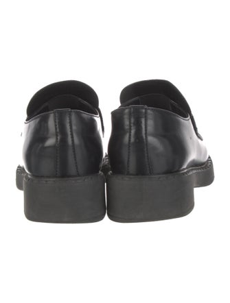 Prada Enameled Metal Triangle Leather Pumps