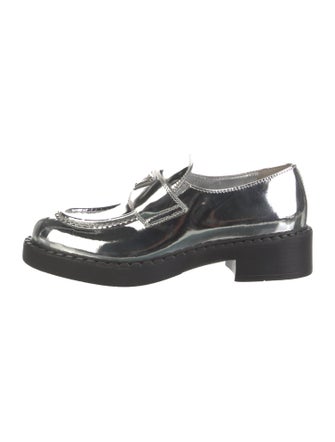 Prada Enameled Metal Triangle Patent Leather Oxfords
