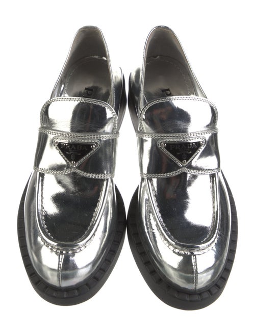 Prada Enameled Metal Triangle Patent Leather Oxfords