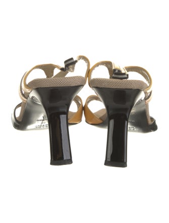Prada Patent Leather Colorblock Pattern T-Strap Sandals