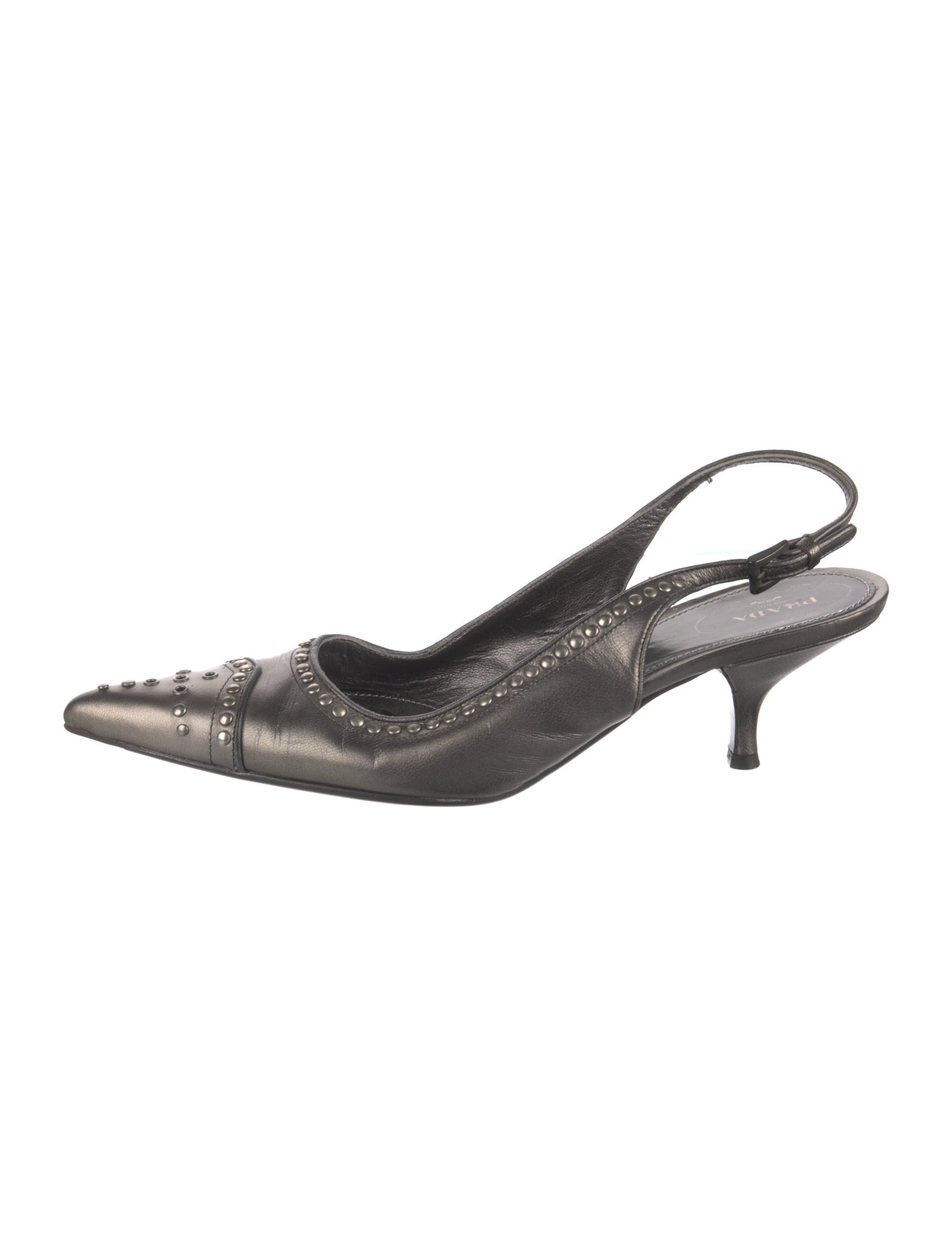 Prada Leather Studded Accents Slingback Pumps