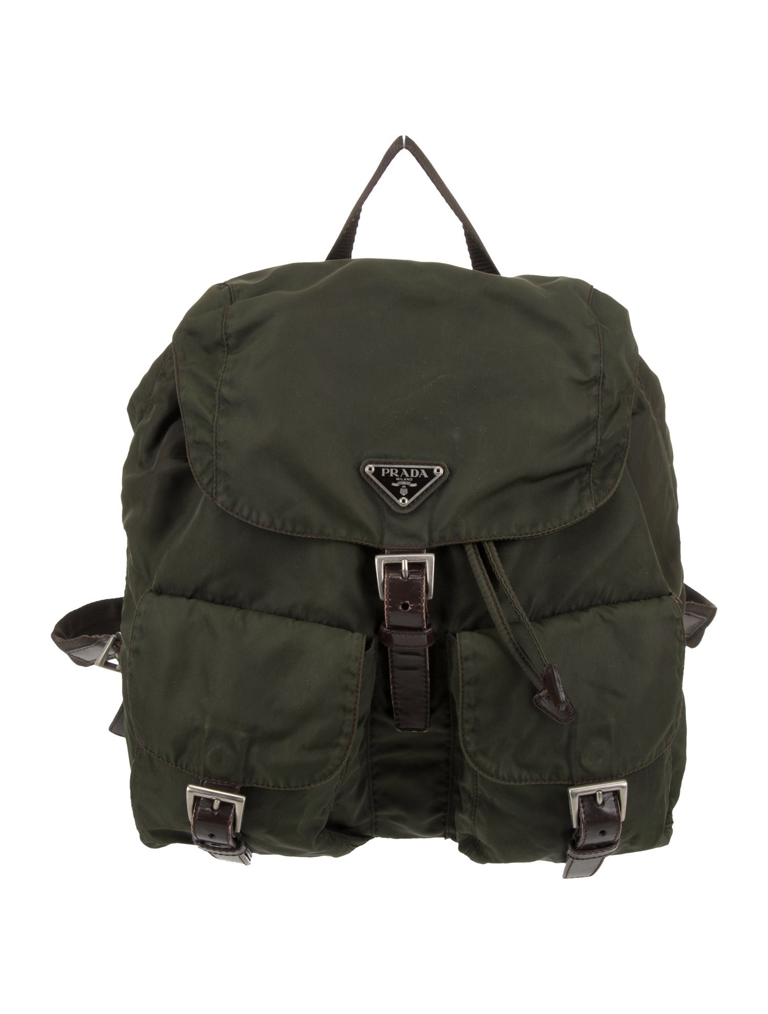 Prada Enameled Metal Triangle Backpack
