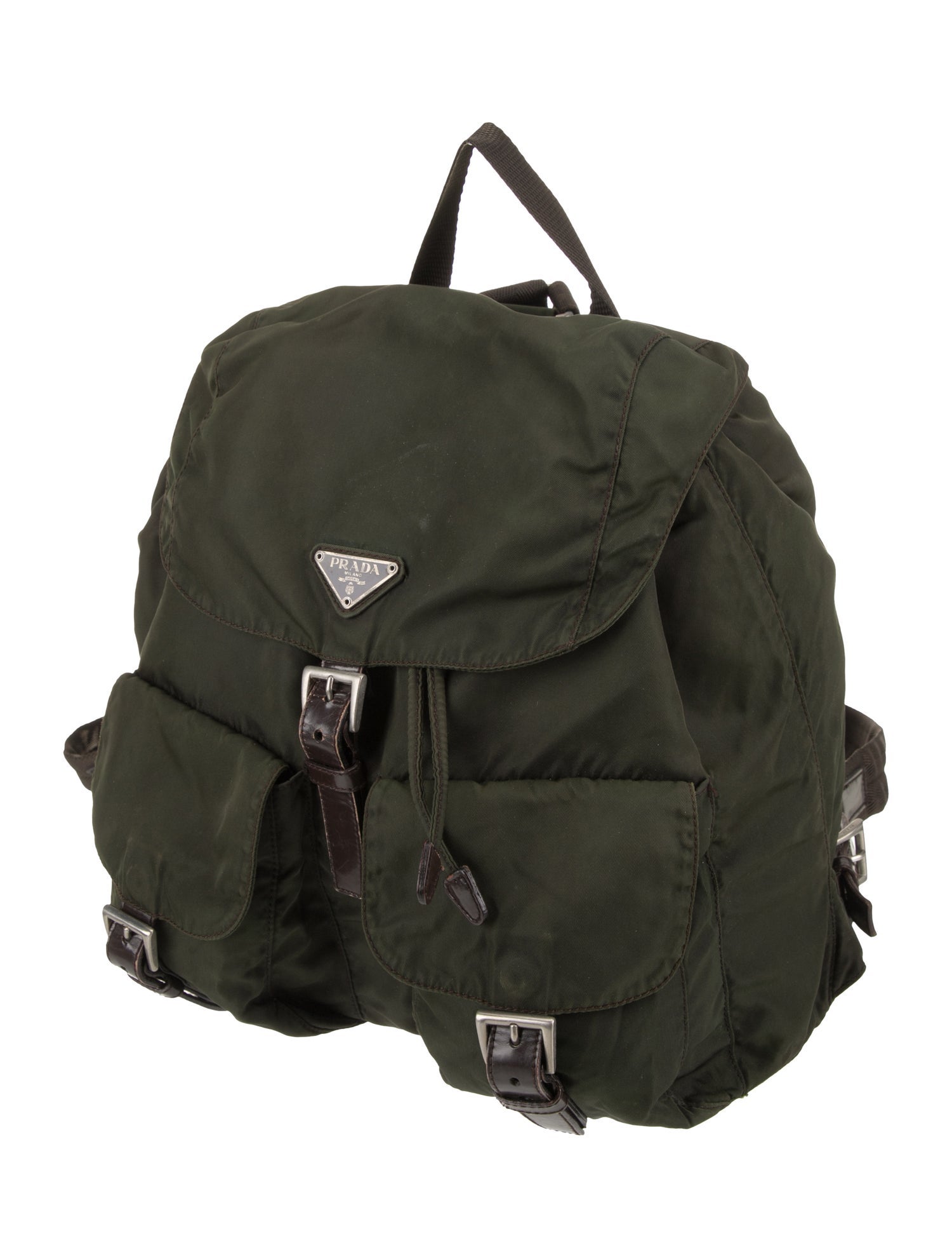 Prada Enameled Metal Triangle Backpack