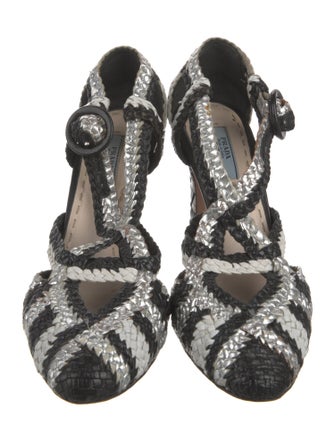 Prada Leather Colorblock Pattern Slingback Pumps