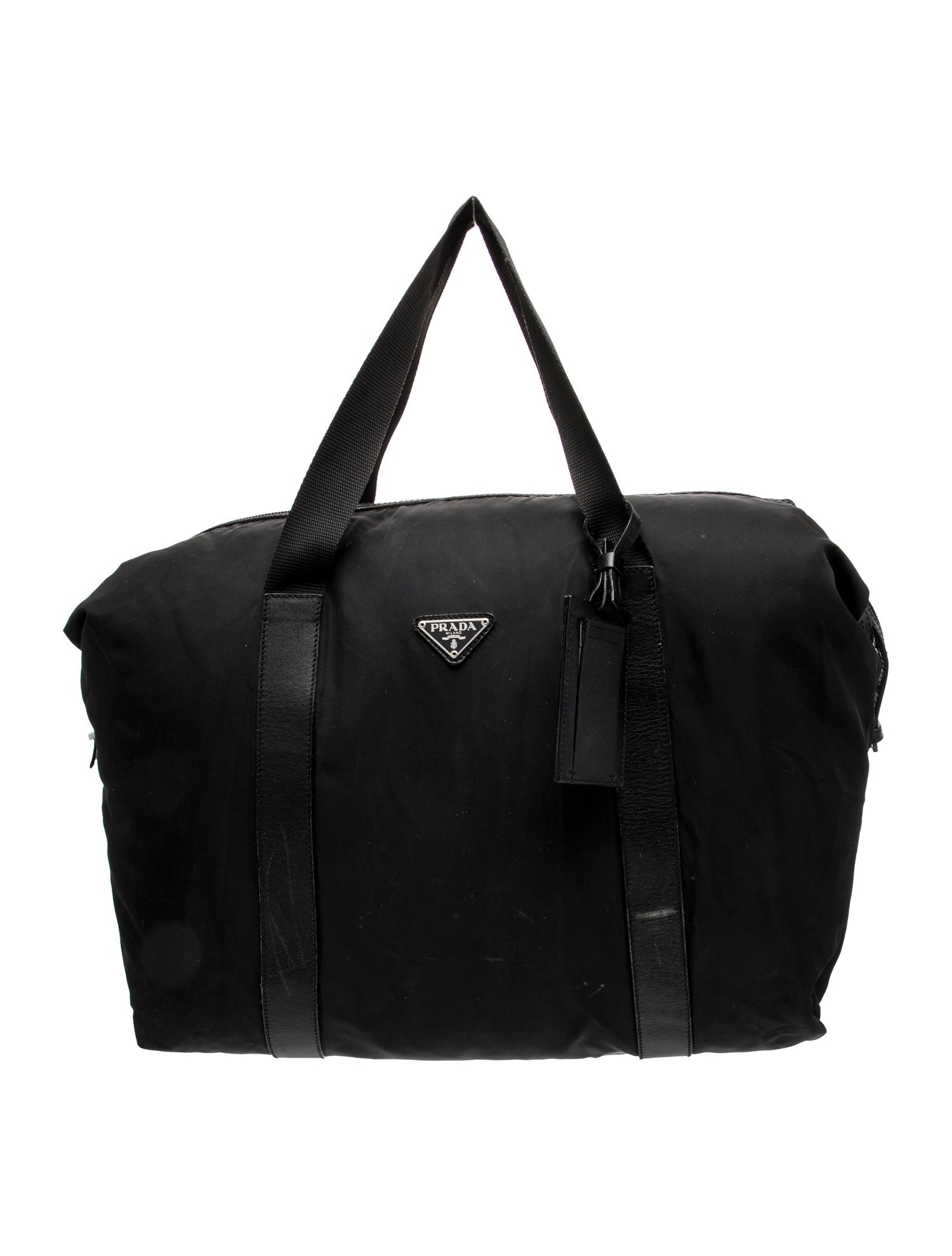Prada Enameled Metal Triangle Weekender Bag