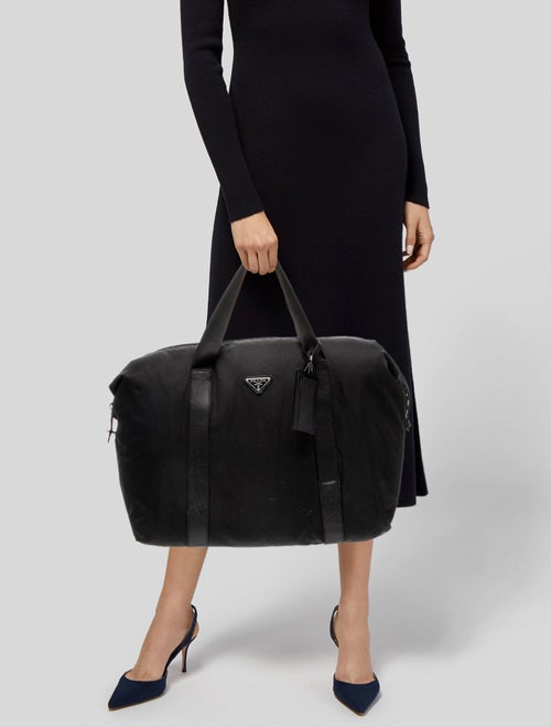 Prada Enameled Metal Triangle Weekender Bag