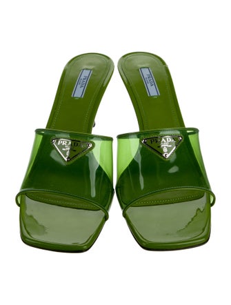 Prada PVC Leather Trim Embellishment Slides