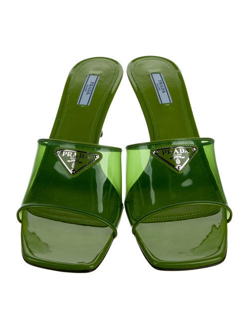 Prada PVC Leather Trim Embellishment Slides