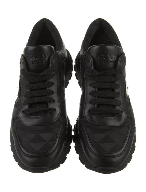 Prada Enameled Metal Triangle Nylon Athletic Sneakers
