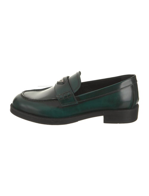 Prada Enameled Metal Triangle Leather Loafers