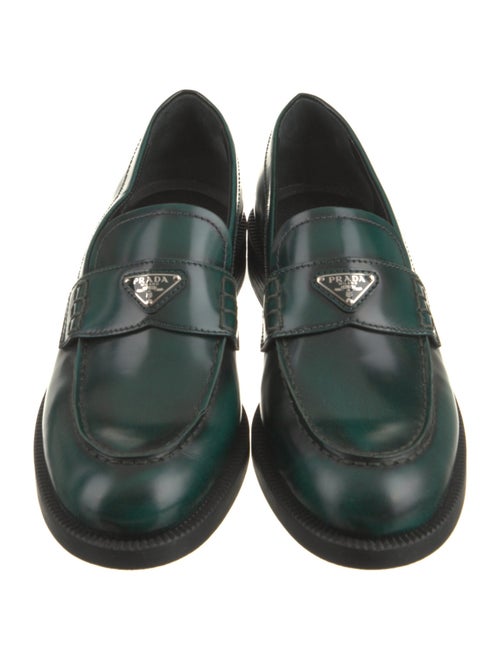 Prada Enameled Metal Triangle Leather Loafers