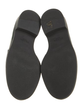 Prada Enameled Metal Triangle Leather Loafers