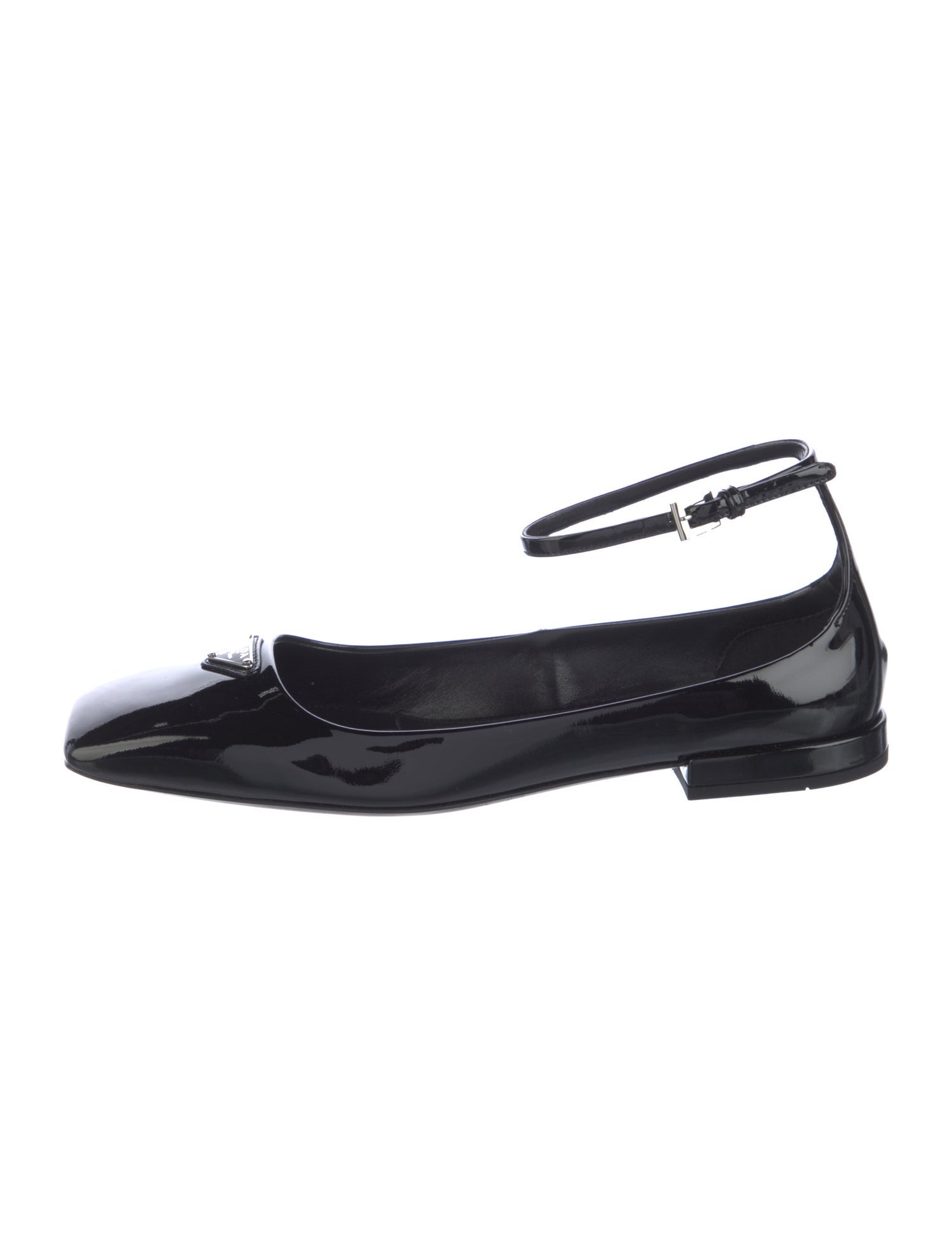 Prada Enameled Metal Triangle Patent Leather Ballet Flats
