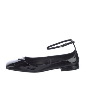 Prada Enameled Metal Triangle Patent Leather Ballet Flats