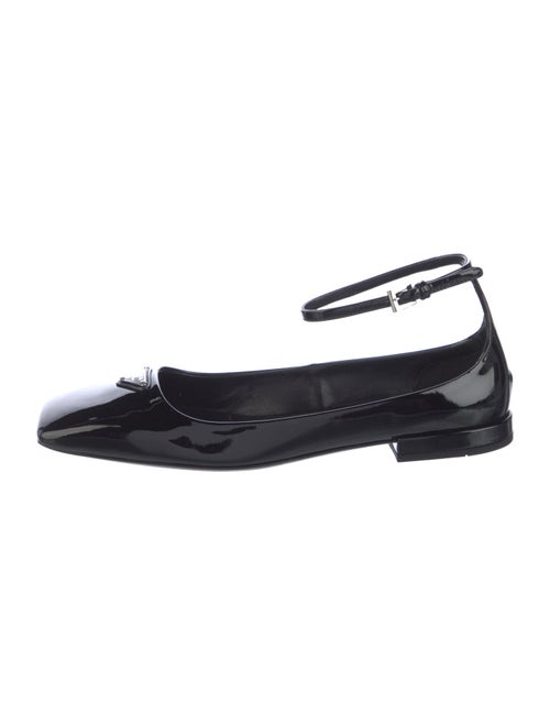Prada Enameled Metal Triangle Patent Leather Ballet Flats