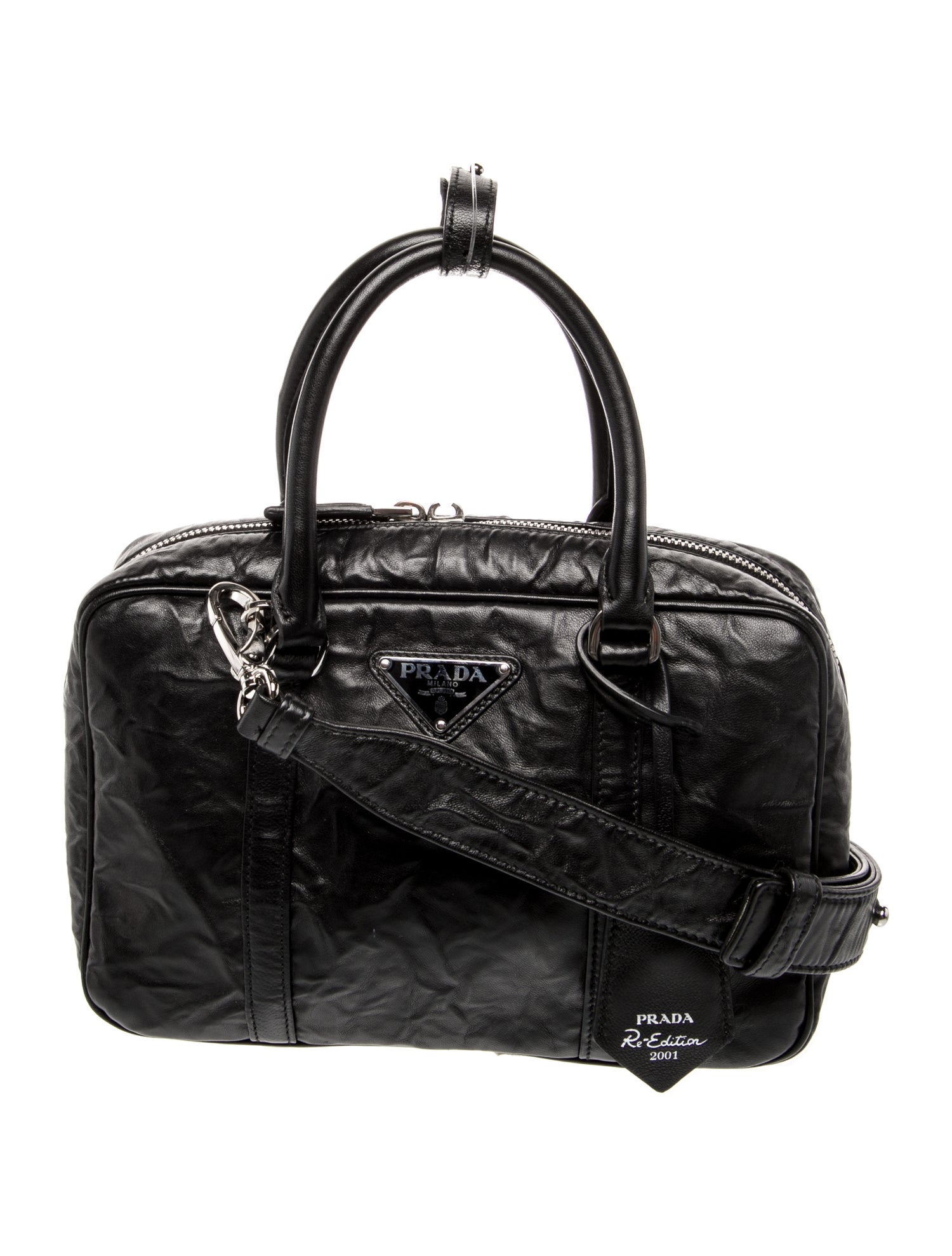 Prada Enameled Metal Triangle Top Handle Bag