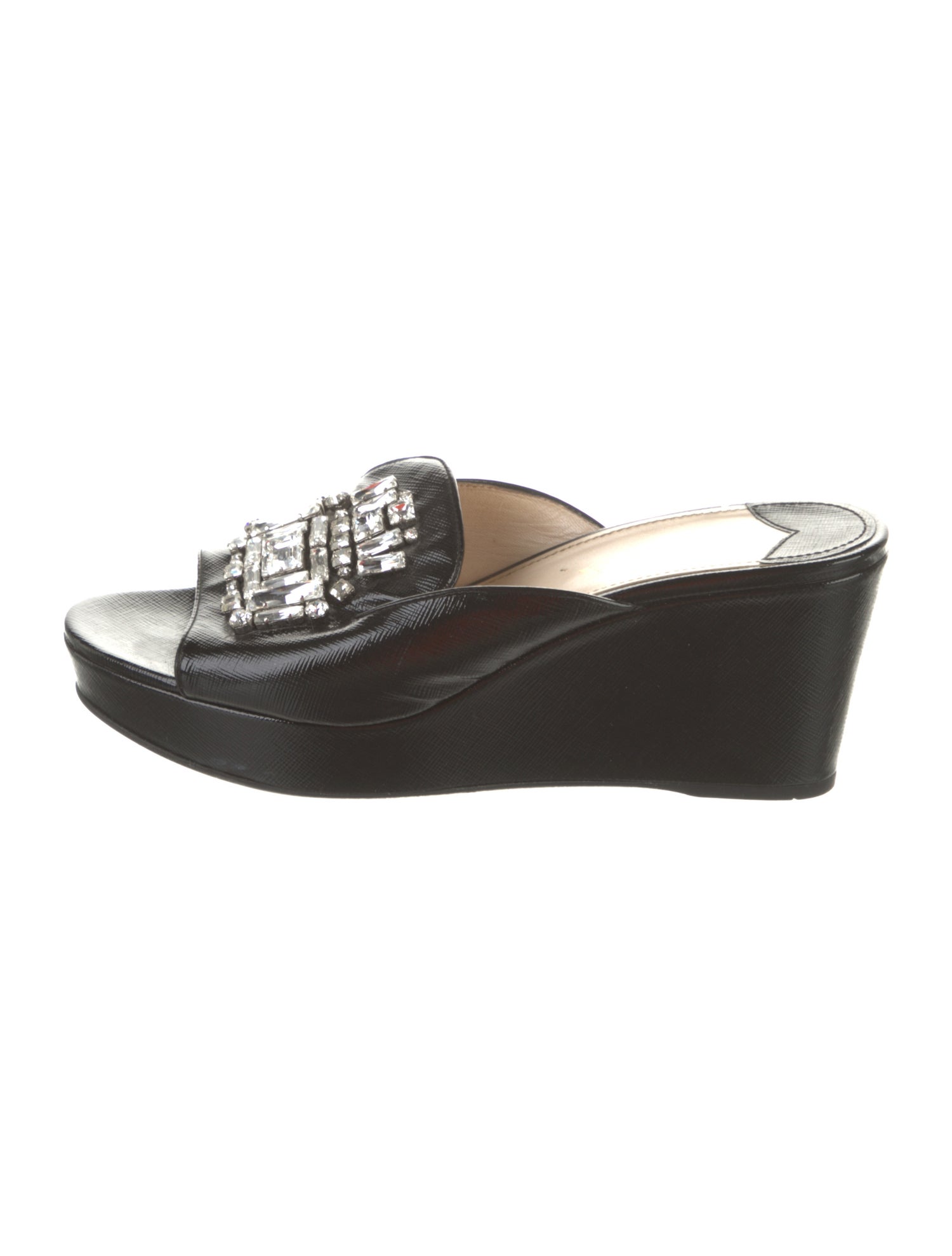 Prada Saffiano Leather Crystal Embellishments Slides