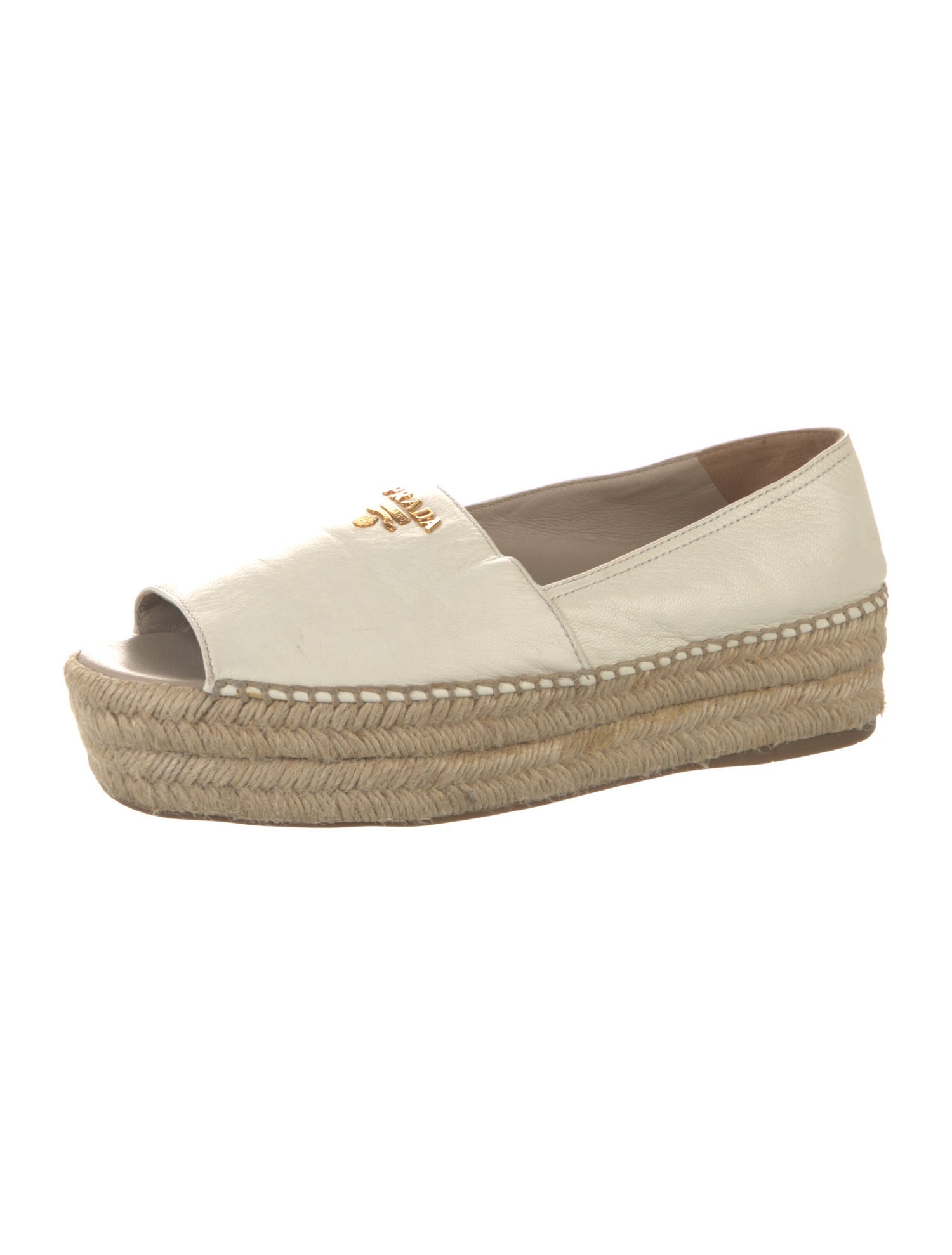 Prada Leather Whipstitch Trim Espadrilles