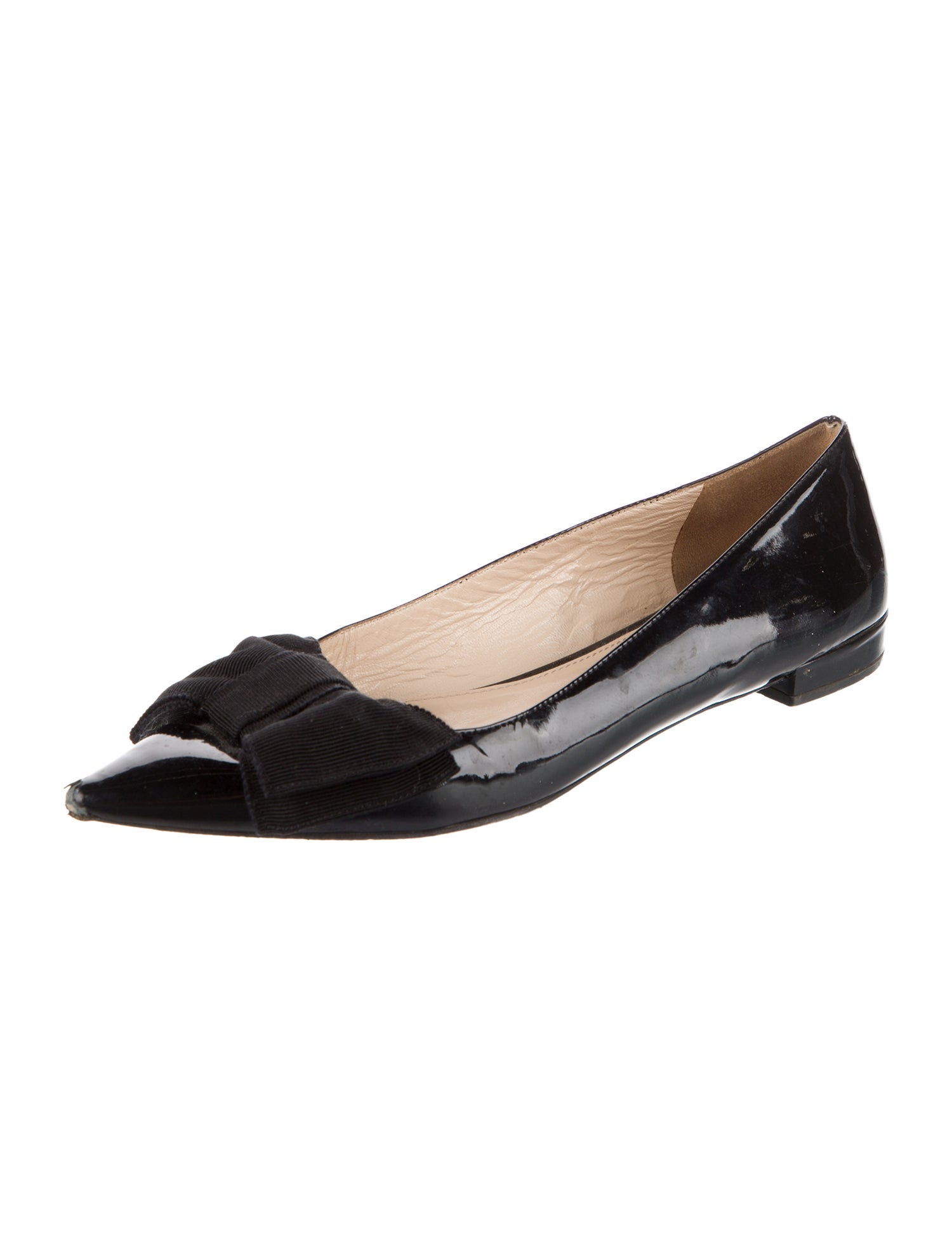 Prada Patent Leather Bow Accents Flats