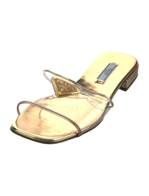 Prada Enameled Metal Triangle Patent Leather Slides