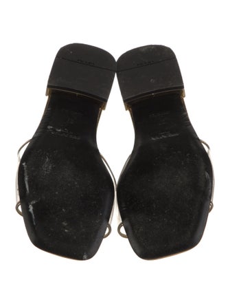 Prada Enameled Metal Triangle Patent Leather Slides