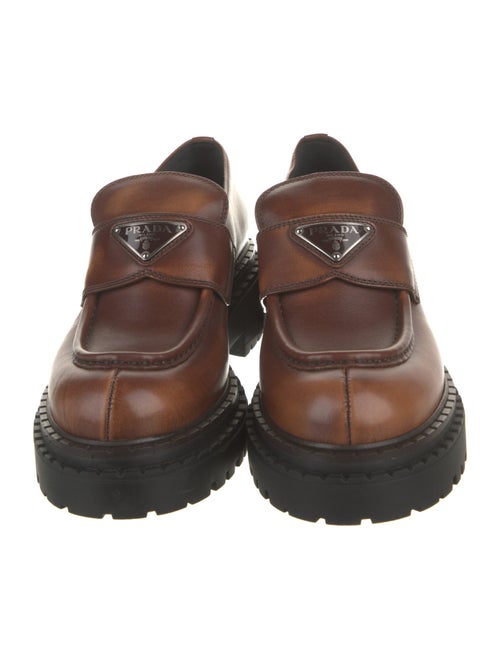 Prada Enameled Metal Triangle Leather Oxfords