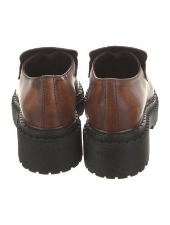 Prada Enameled Metal Triangle Leather Oxfords