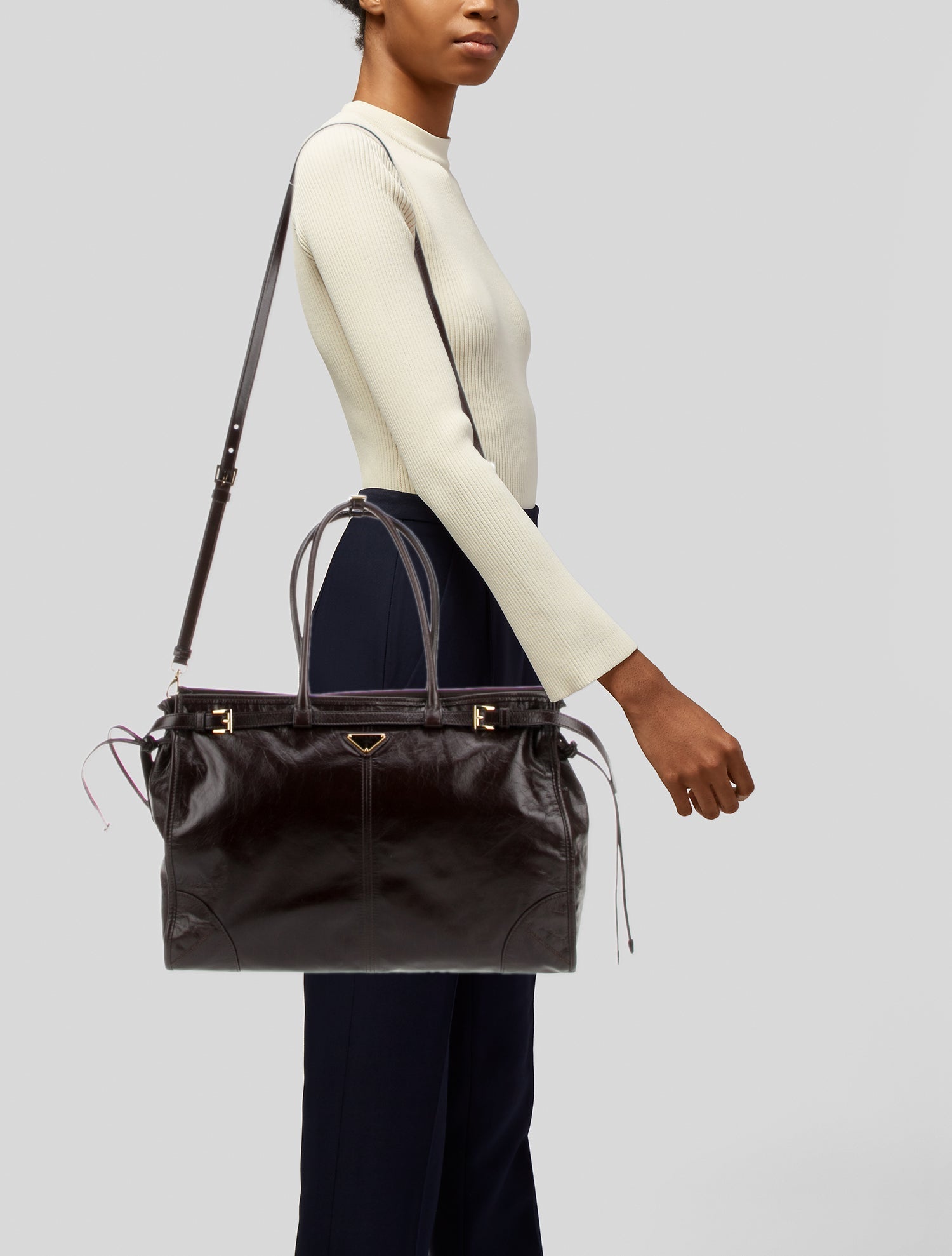 Prada Enameled Metal Triangle Bonnie XL