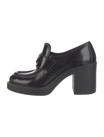 Prada Enameled Metal Triangle Patent Leather Pumps