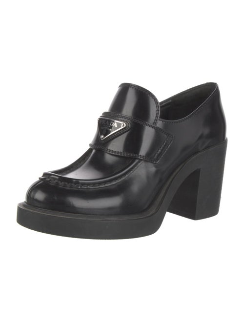 Prada Enameled Metal Triangle Patent Leather Pumps