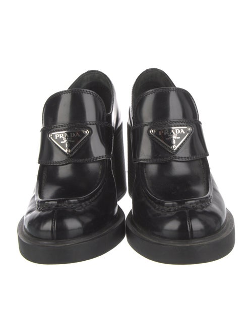 Prada Enameled Metal Triangle Patent Leather Pumps