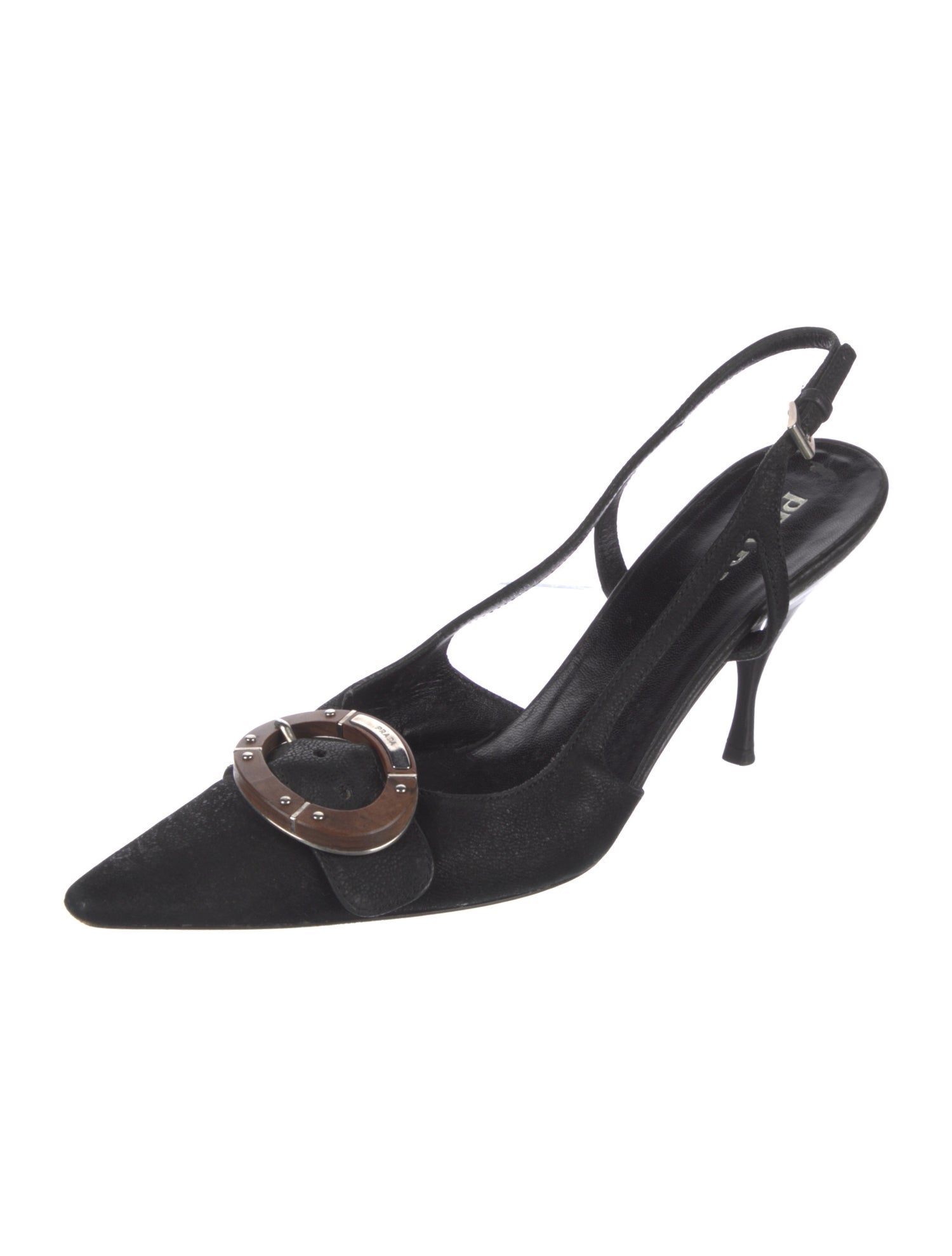 Prada Suede Studded Accents Slingback Pumps