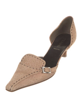 Prada Suede Whipstitch Trim D'Orsay Pumps
