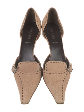 Prada Suede Whipstitch Trim D'Orsay Pumps
