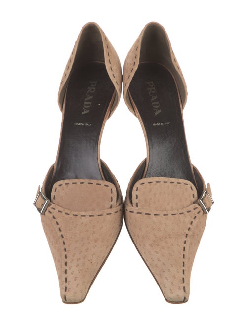 Prada Suede Whipstitch Trim D'Orsay Pumps