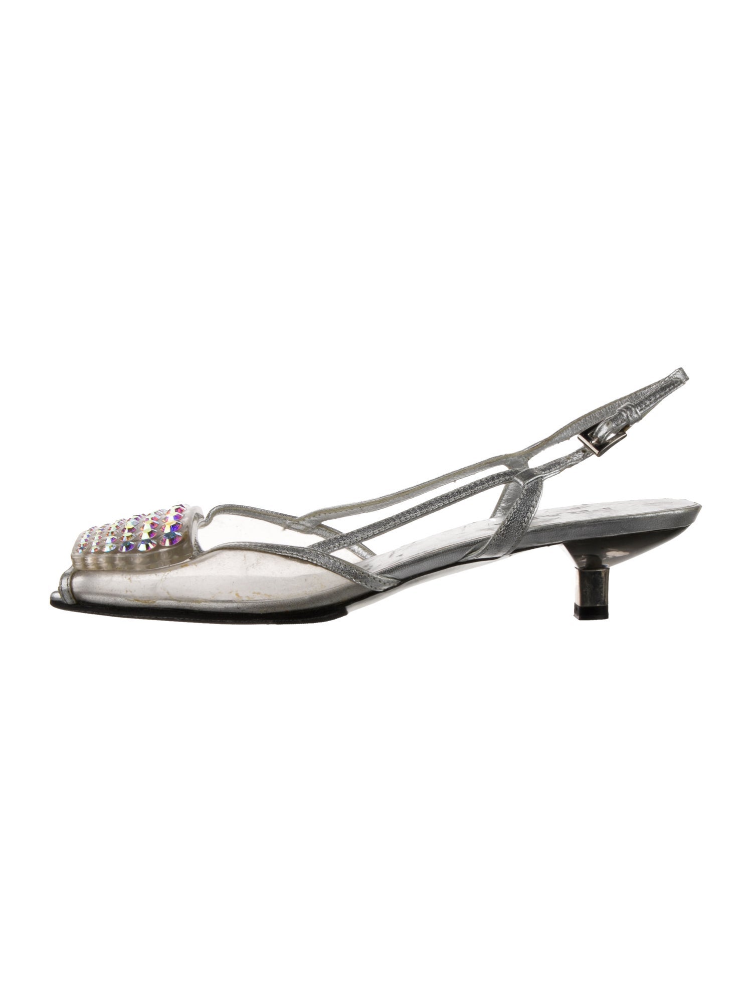 Prada Leather Crystal Embellishments Slingback Sandals