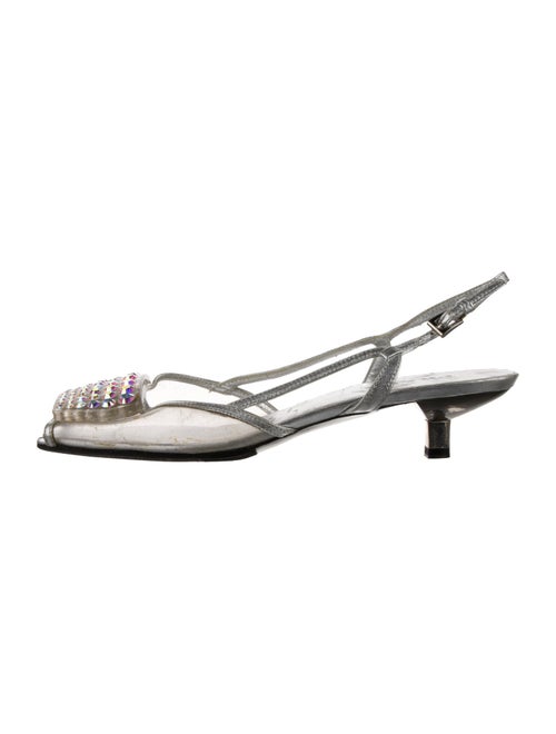 Prada Leather Crystal Embellishments Slingback Sandals